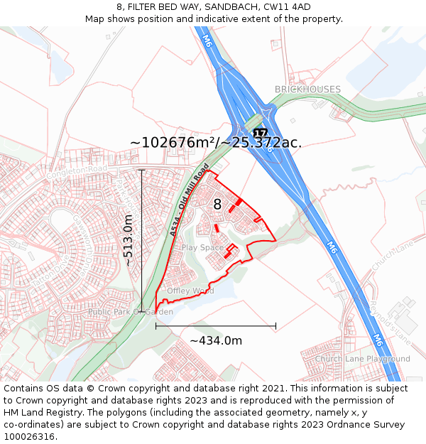 8, FILTER BED WAY, SANDBACH, CW11 4AD: Plot and title map