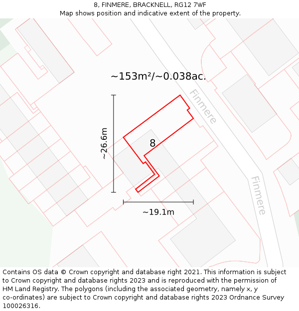 8, FINMERE, BRACKNELL, RG12 7WF: Plot and title map
