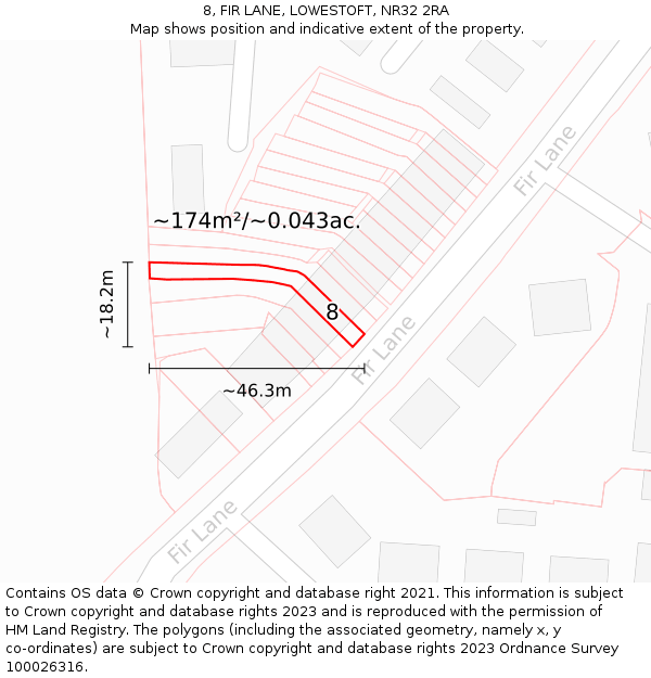 8, FIR LANE, LOWESTOFT, NR32 2RA: Plot and title map