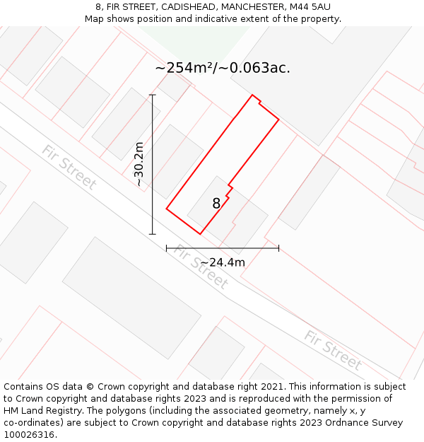 8, FIR STREET, CADISHEAD, MANCHESTER, M44 5AU: Plot and title map