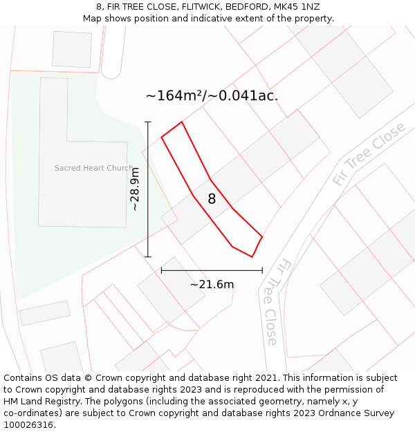 8, FIR TREE CLOSE, FLITWICK, BEDFORD, MK45 1NZ: Plot and title map