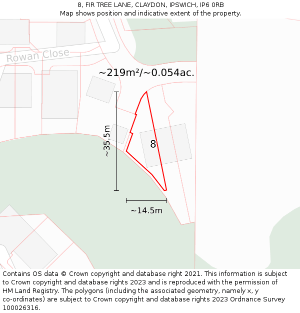 8, FIR TREE LANE, CLAYDON, IPSWICH, IP6 0RB: Plot and title map