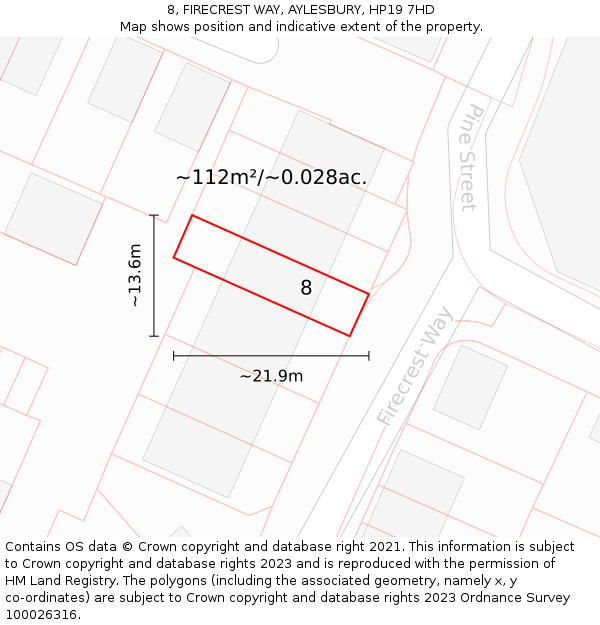 8, FIRECREST WAY, AYLESBURY, HP19 7HD: Plot and title map