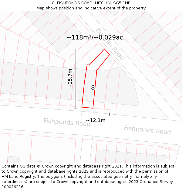 8, FISHPONDS ROAD, HITCHIN, SG5 1NR: Plot and title map
