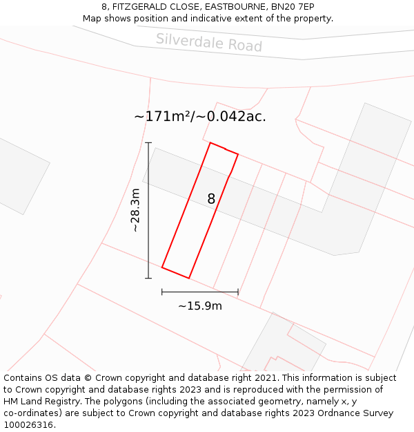 8, FITZGERALD CLOSE, EASTBOURNE, BN20 7EP: Plot and title map