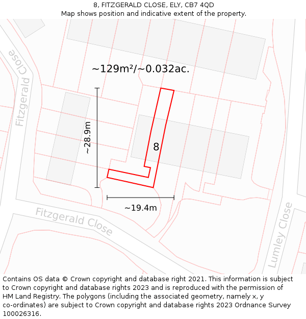 8, FITZGERALD CLOSE, ELY, CB7 4QD: Plot and title map