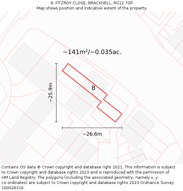 8, FITZROY CLOSE, BRACKNELL, RG12 7GP: Plot and title map