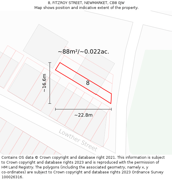 8, FITZROY STREET, NEWMARKET, CB8 0JW: Plot and title map