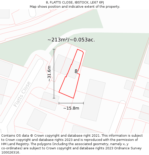8, FLATTS CLOSE, IBSTOCK, LE67 6PJ: Plot and title map