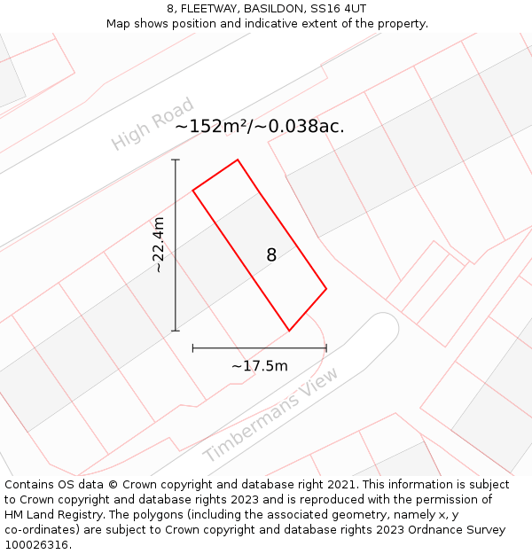 8, FLEETWAY, BASILDON, SS16 4UT: Plot and title map