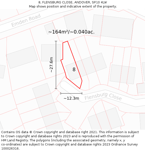 8, FLENSBURG CLOSE, ANDOVER, SP10 4LW: Plot and title map