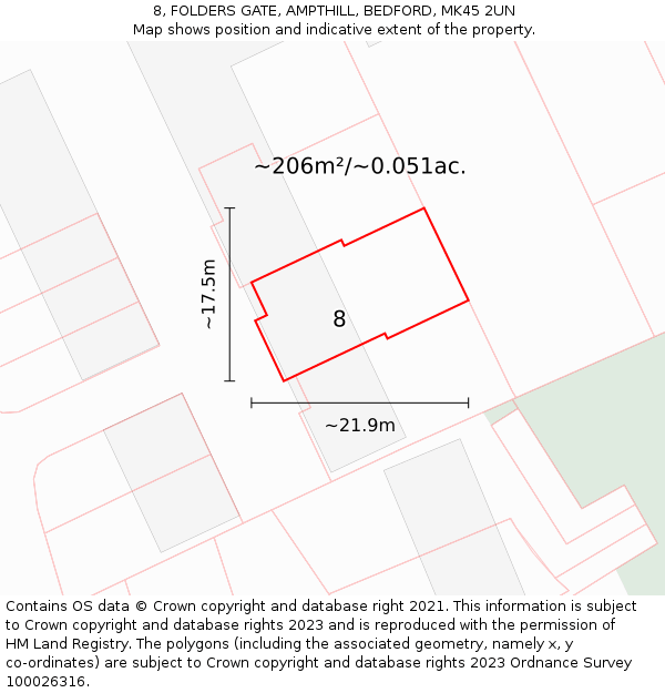 8, FOLDERS GATE, AMPTHILL, BEDFORD, MK45 2UN: Plot and title map