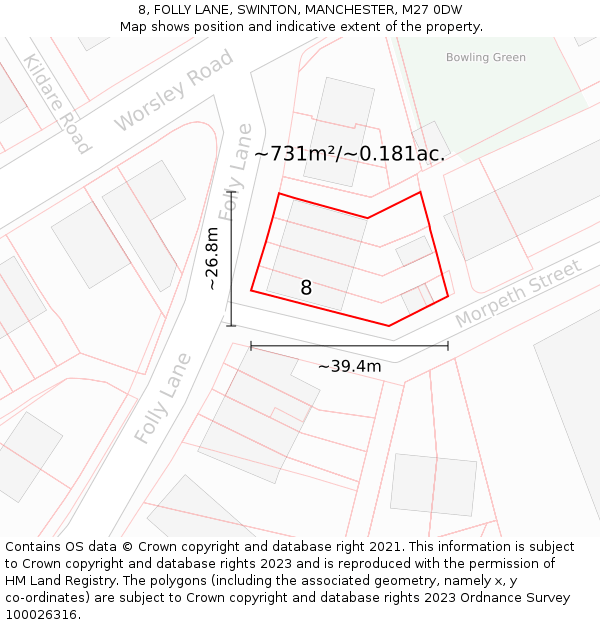 8, FOLLY LANE, SWINTON, MANCHESTER, M27 0DW: Plot and title map