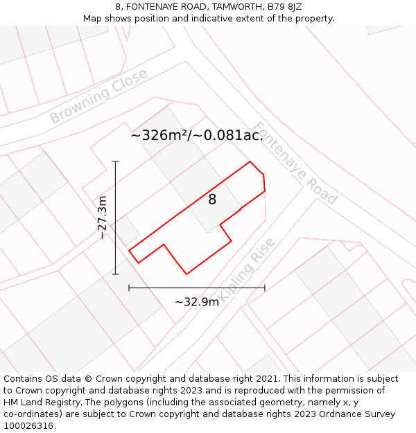 8, FONTENAYE ROAD, TAMWORTH, B79 8JZ: Plot and title map