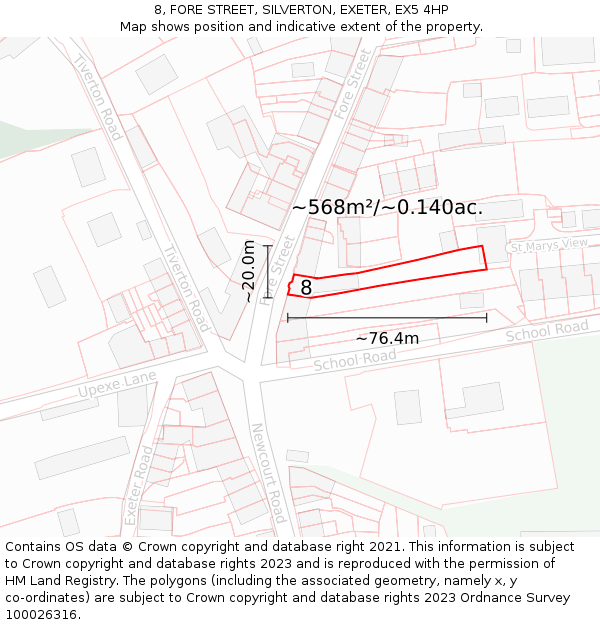 8, FORE STREET, SILVERTON, EXETER, EX5 4HP: Plot and title map