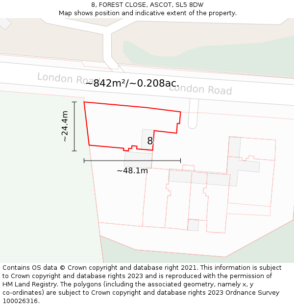 8, FOREST CLOSE, ASCOT, SL5 8DW: Plot and title map