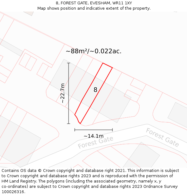 8, FOREST GATE, EVESHAM, WR11 1XY: Plot and title map