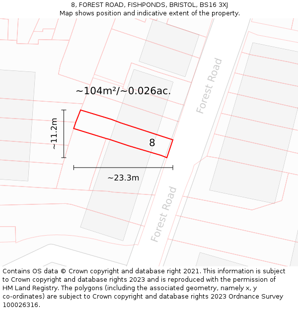 8, FOREST ROAD, FISHPONDS, BRISTOL, BS16 3XJ: Plot and title map