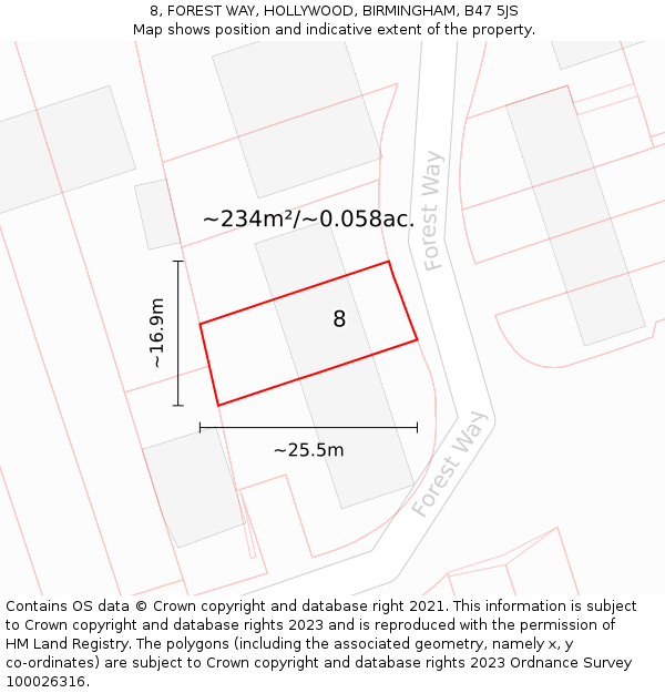 8, FOREST WAY, HOLLYWOOD, BIRMINGHAM, B47 5JS: Plot and title map