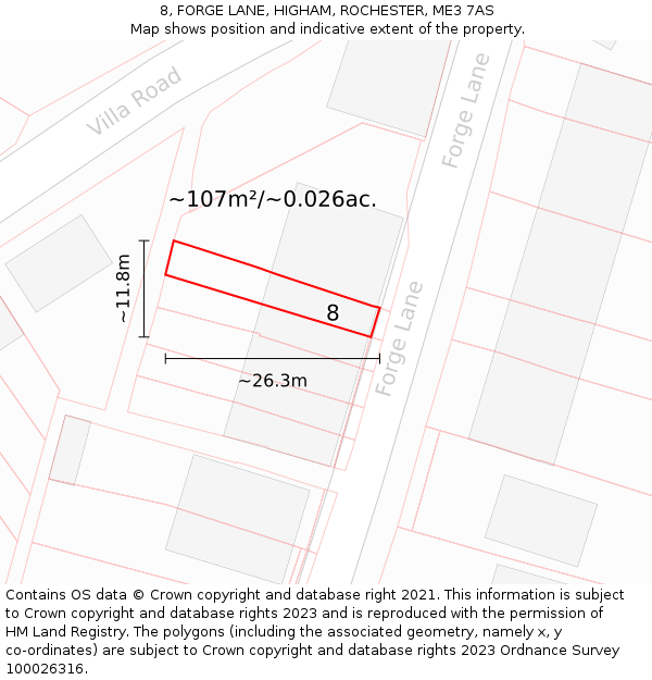 8, FORGE LANE, HIGHAM, ROCHESTER, ME3 7AS: Plot and title map