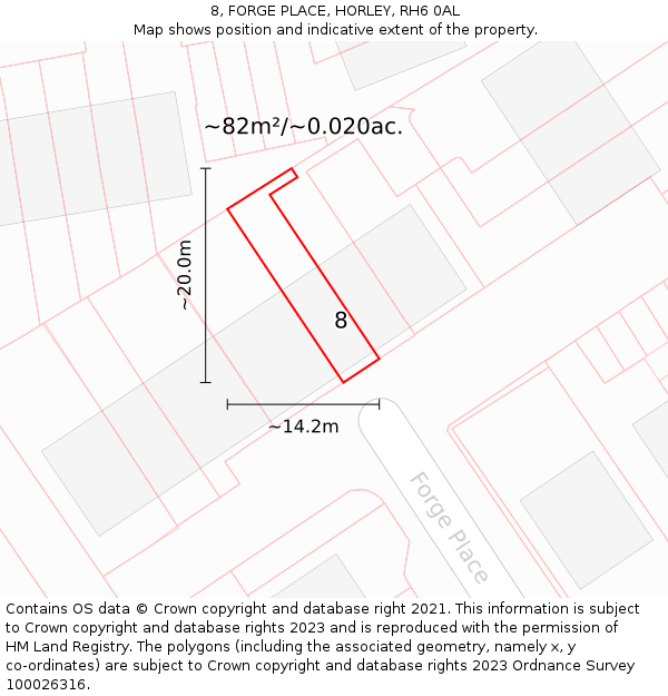 8, FORGE PLACE, HORLEY, RH6 0AL: Plot and title map