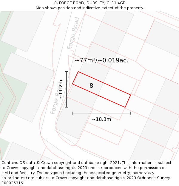 8, FORGE ROAD, DURSLEY, GL11 4GB: Plot and title map
