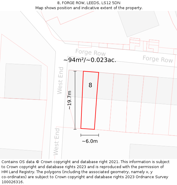 8, FORGE ROW, LEEDS, LS12 5DN: Plot and title map