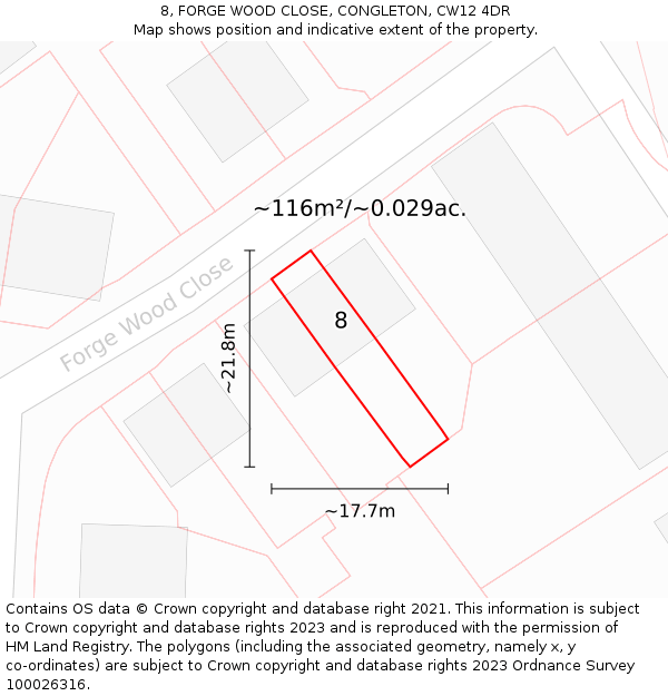 8, FORGE WOOD CLOSE, CONGLETON, CW12 4DR: Plot and title map