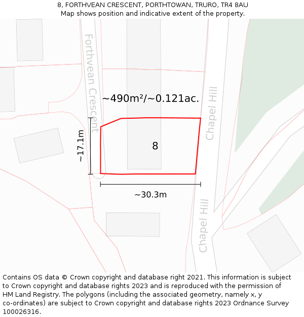 8, FORTHVEAN CRESCENT, PORTHTOWAN, TRURO, TR4 8AU: Plot and title map