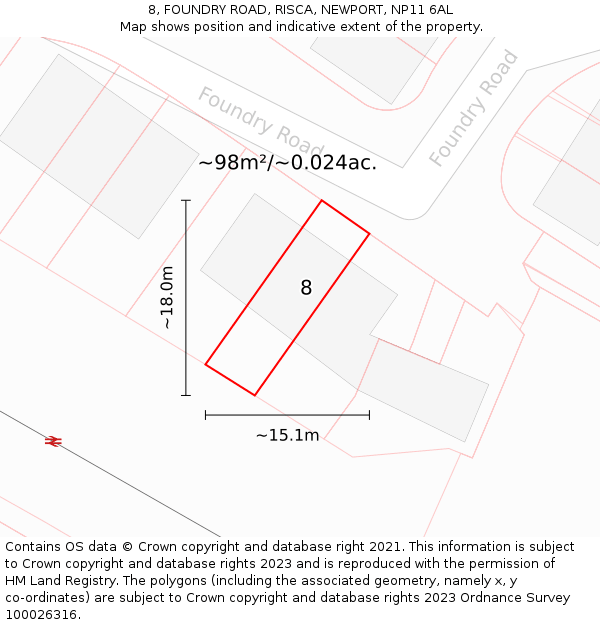 8, FOUNDRY ROAD, RISCA, NEWPORT, NP11 6AL: Plot and title map