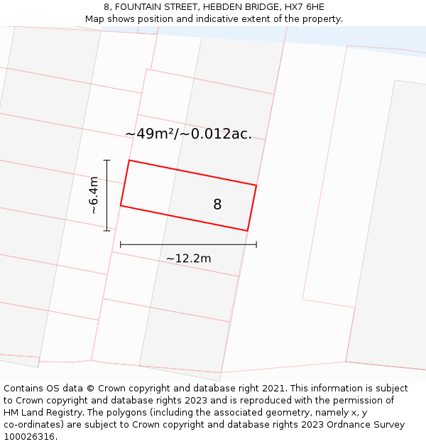 8, FOUNTAIN STREET, HEBDEN BRIDGE, HX7 6HE: Plot and title map