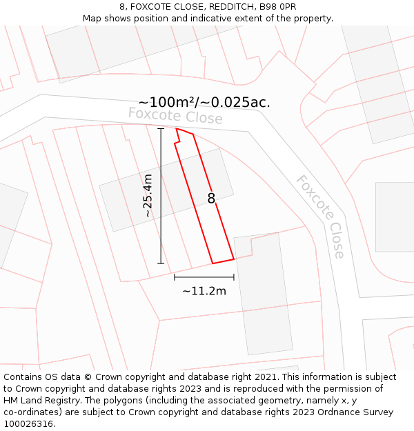 8, FOXCOTE CLOSE, REDDITCH, B98 0PR: Plot and title map