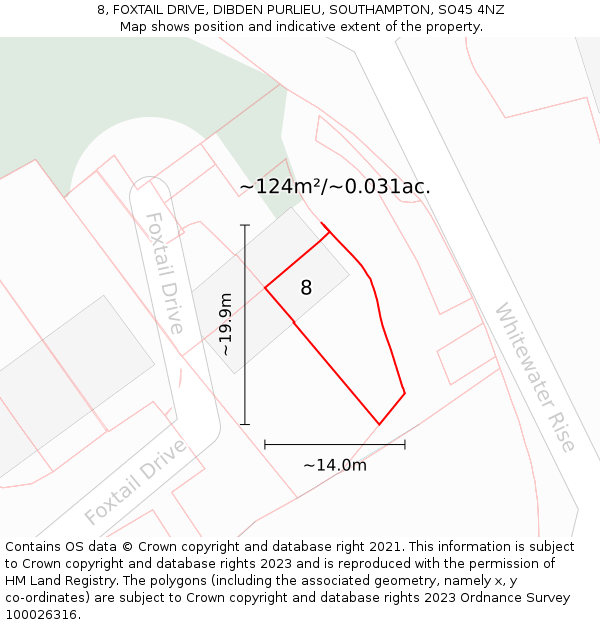 8, FOXTAIL DRIVE, DIBDEN PURLIEU, SOUTHAMPTON, SO45 4NZ: Plot and title map