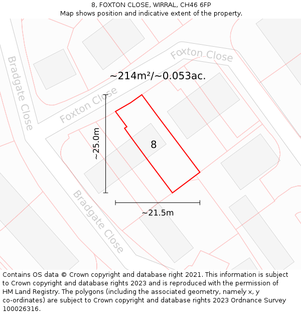8, FOXTON CLOSE, WIRRAL, CH46 6FP: Plot and title map