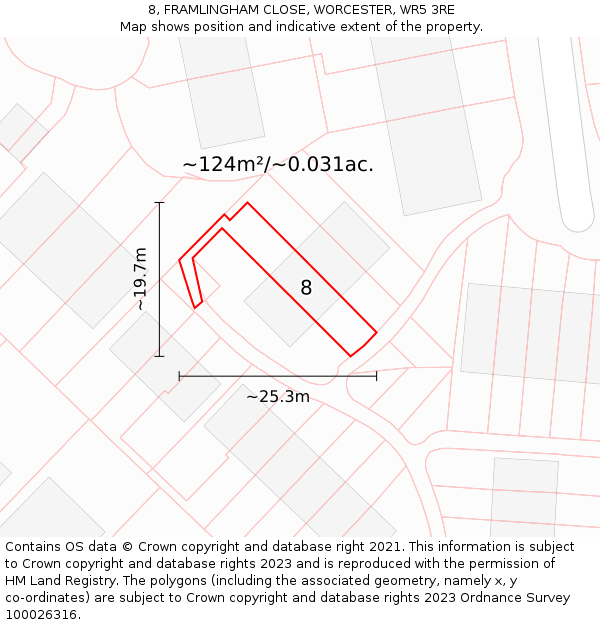 8, FRAMLINGHAM CLOSE, WORCESTER, WR5 3RE: Plot and title map