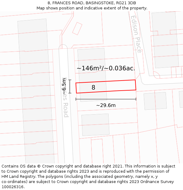 8, FRANCES ROAD, BASINGSTOKE, RG21 3DB: Plot and title map