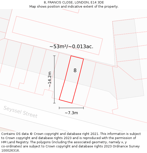 8, FRANCIS CLOSE, LONDON, E14 3DE: Plot and title map