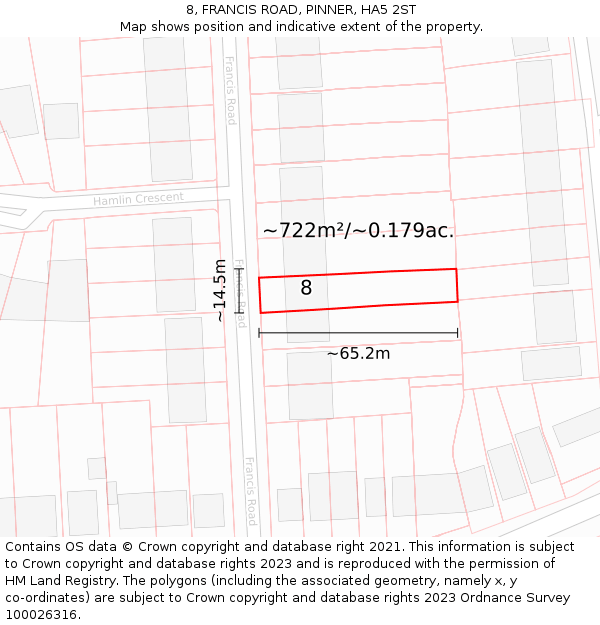 8, FRANCIS ROAD, PINNER, HA5 2ST: Plot and title map