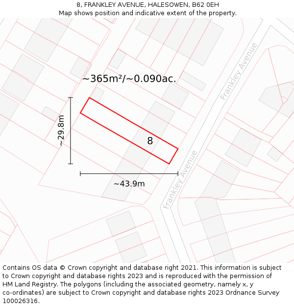 8, FRANKLEY AVENUE, HALESOWEN, B62 0EH: Plot and title map