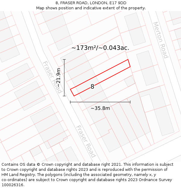 8, FRASER ROAD, LONDON, E17 9DD: Plot and title map