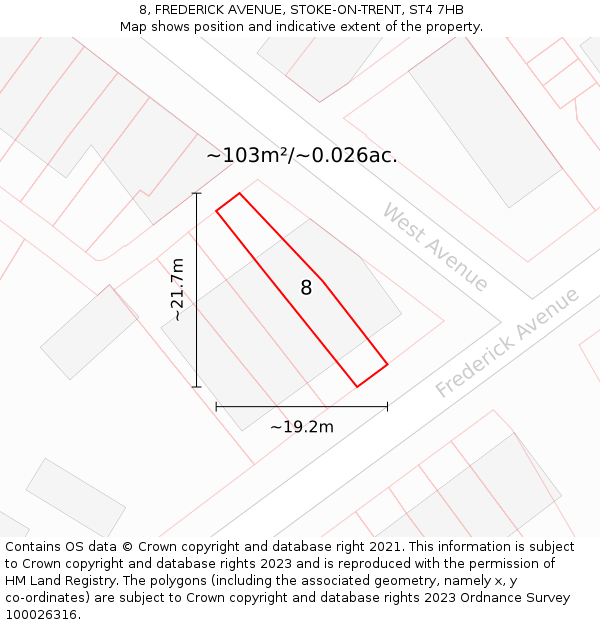 8, FREDERICK AVENUE, STOKE-ON-TRENT, ST4 7HB: Plot and title map