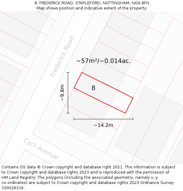 8, FREDERICK ROAD, STAPLEFORD, NOTTINGHAM, NG9 8FN: Plot and title map