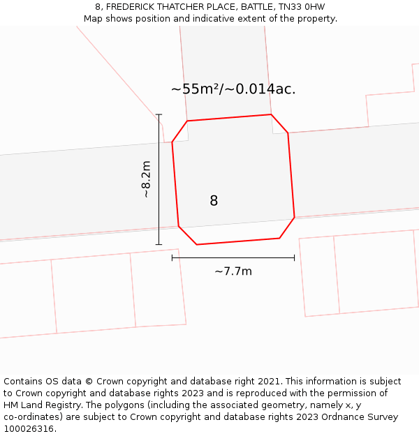 8, FREDERICK THATCHER PLACE, BATTLE, TN33 0HW: Plot and title map