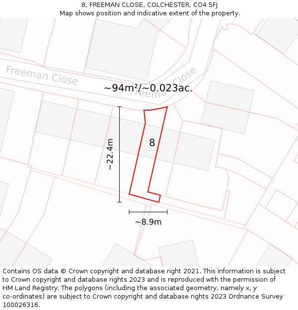 8, FREEMAN CLOSE, COLCHESTER, CO4 5FJ: Plot and title map
