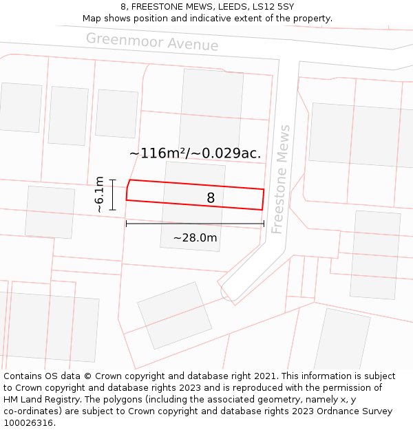 8, FREESTONE MEWS, LEEDS, LS12 5SY: Plot and title map