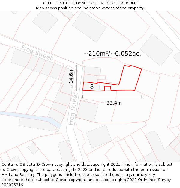 8, FROG STREET, BAMPTON, TIVERTON, EX16 9NT: Plot and title map
