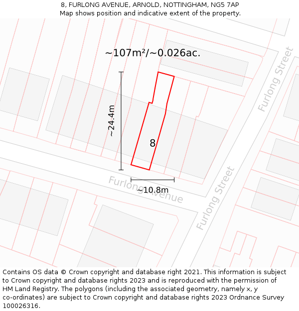 8, FURLONG AVENUE, ARNOLD, NOTTINGHAM, NG5 7AP: Plot and title map