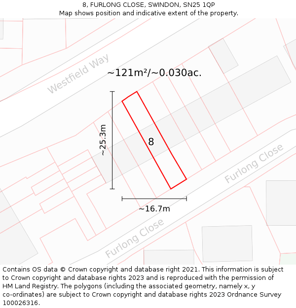8, FURLONG CLOSE, SWINDON, SN25 1QP: Plot and title map