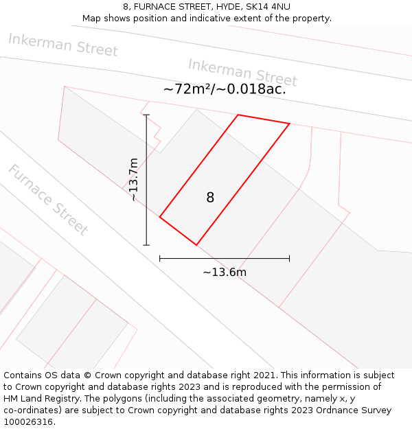 8, FURNACE STREET, HYDE, SK14 4NU: Plot and title map