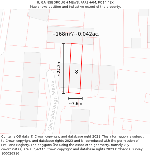 8, GAINSBOROUGH MEWS, FAREHAM, PO14 4EX: Plot and title map